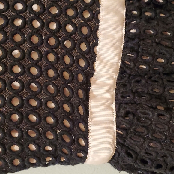 Kate Spade Black Crochet Eyelet Dress with Pink Grosgrain Ribbon Waist - Picture 5 of 11